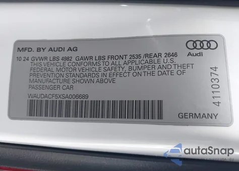 2025 Audi A5 Sportback Premium 45 Tfsi S Line Quattro S Tronic from USA, damaged, VIN WAUDACF5XSA006689